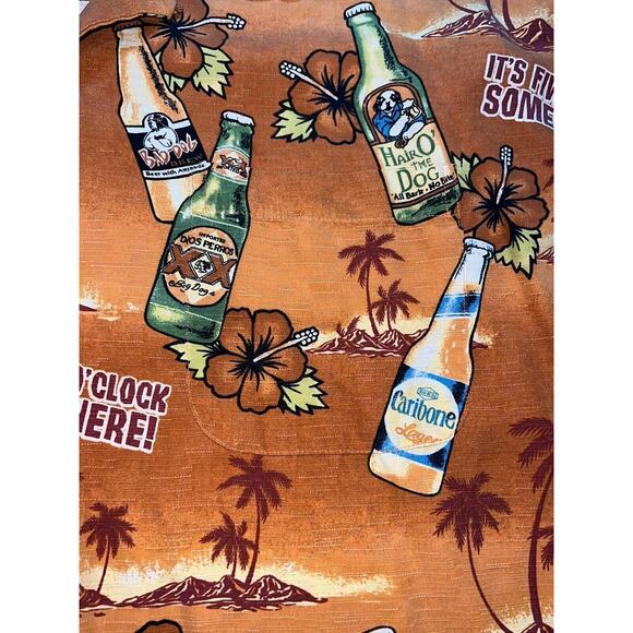 Big Dogs Shirt Size L Orange Floral Hawaiian It's 5 O'clock Somewhere 100% Silk - Picture 8 of 16